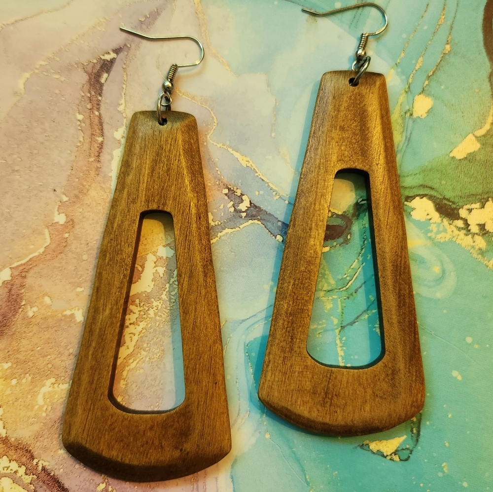 Large Wooden Triangle Dangle Earrings